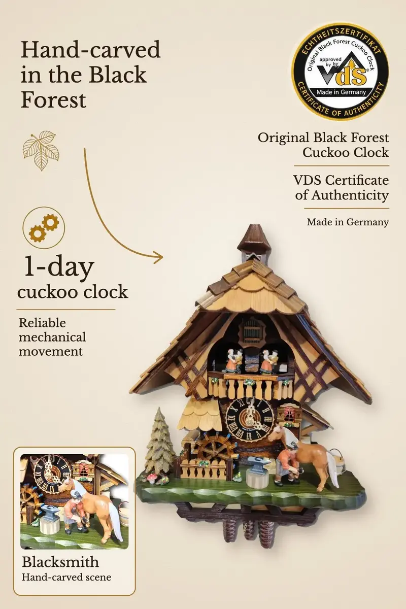 Blacksmith with Black Forest house 1 day Cuckoo clock with music