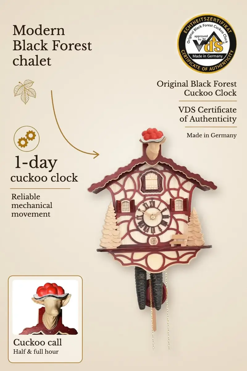 Modern cuckoo clock chalet red