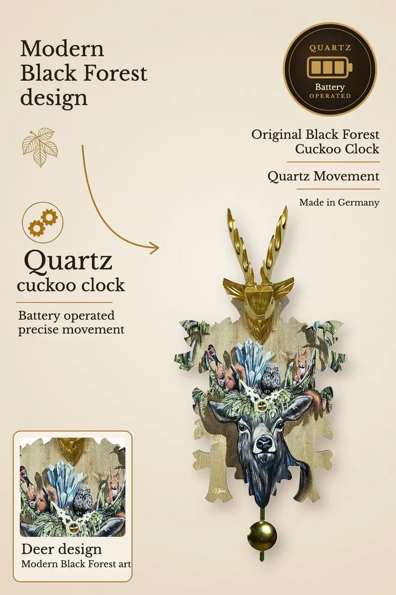 Quartz clock deer with music