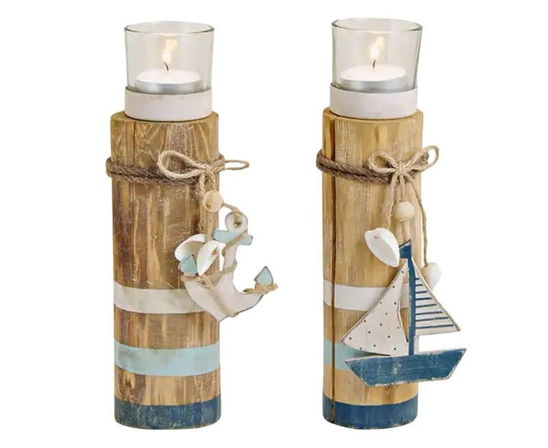 Teelichthalter maritime, Boot oder Anker, weiss-blau